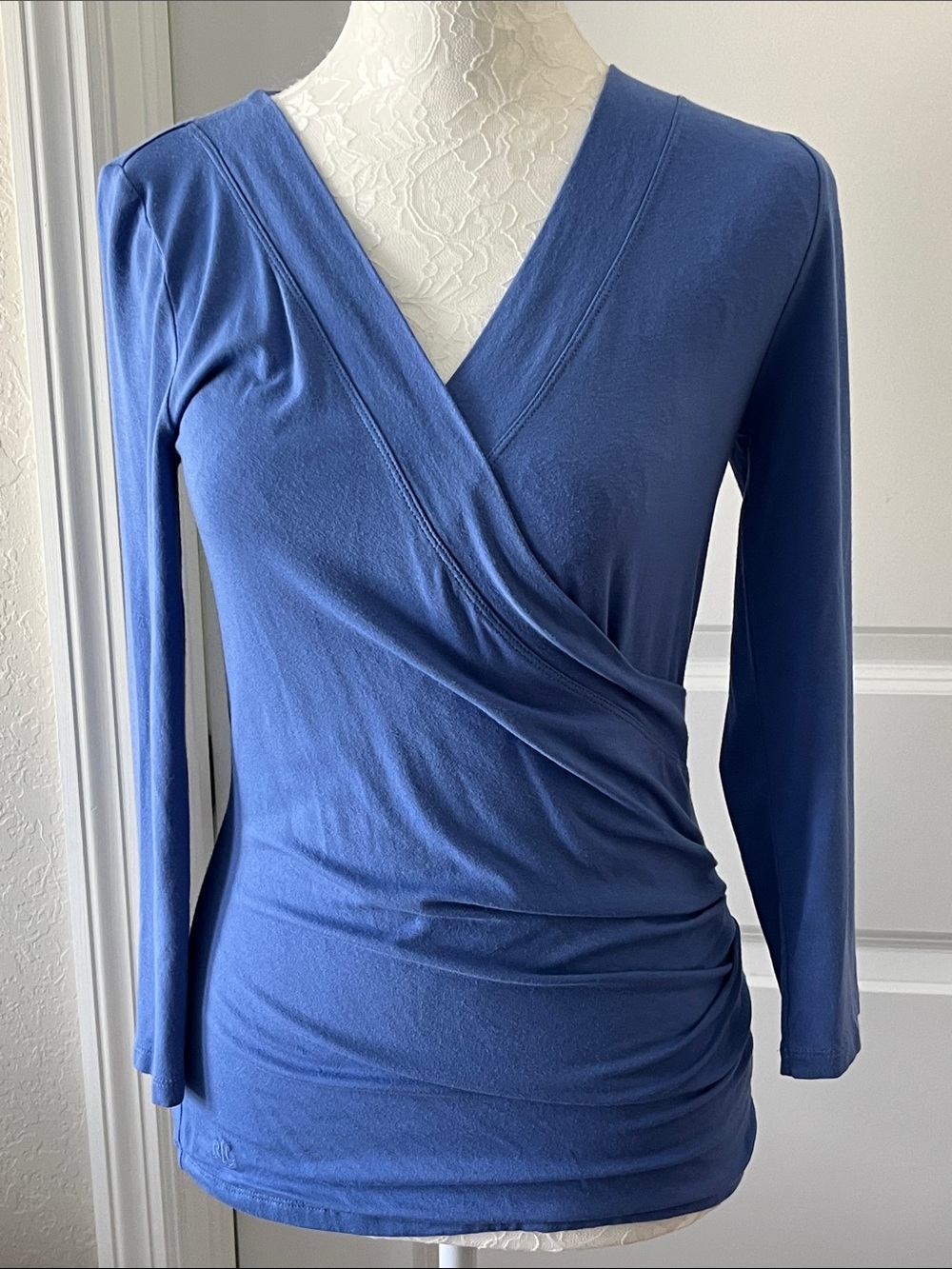 Lauren Ralph Lauren Black Label Suplice Blue Faux Wrap-Ruched SZ MP